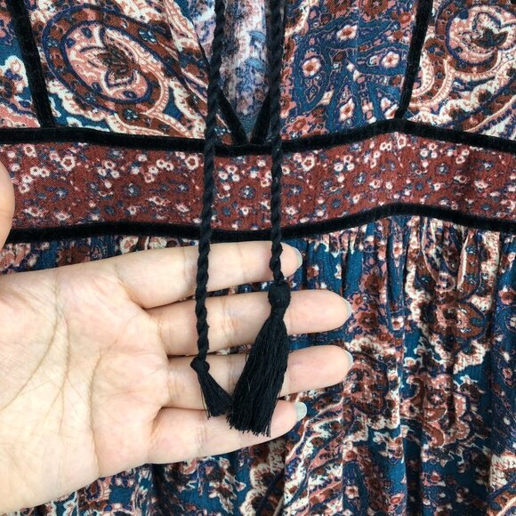 American Eagle Rustic colored Boho Retro Paisley Print Long Bell Sleeve Blouse M - Picture 9 of 16